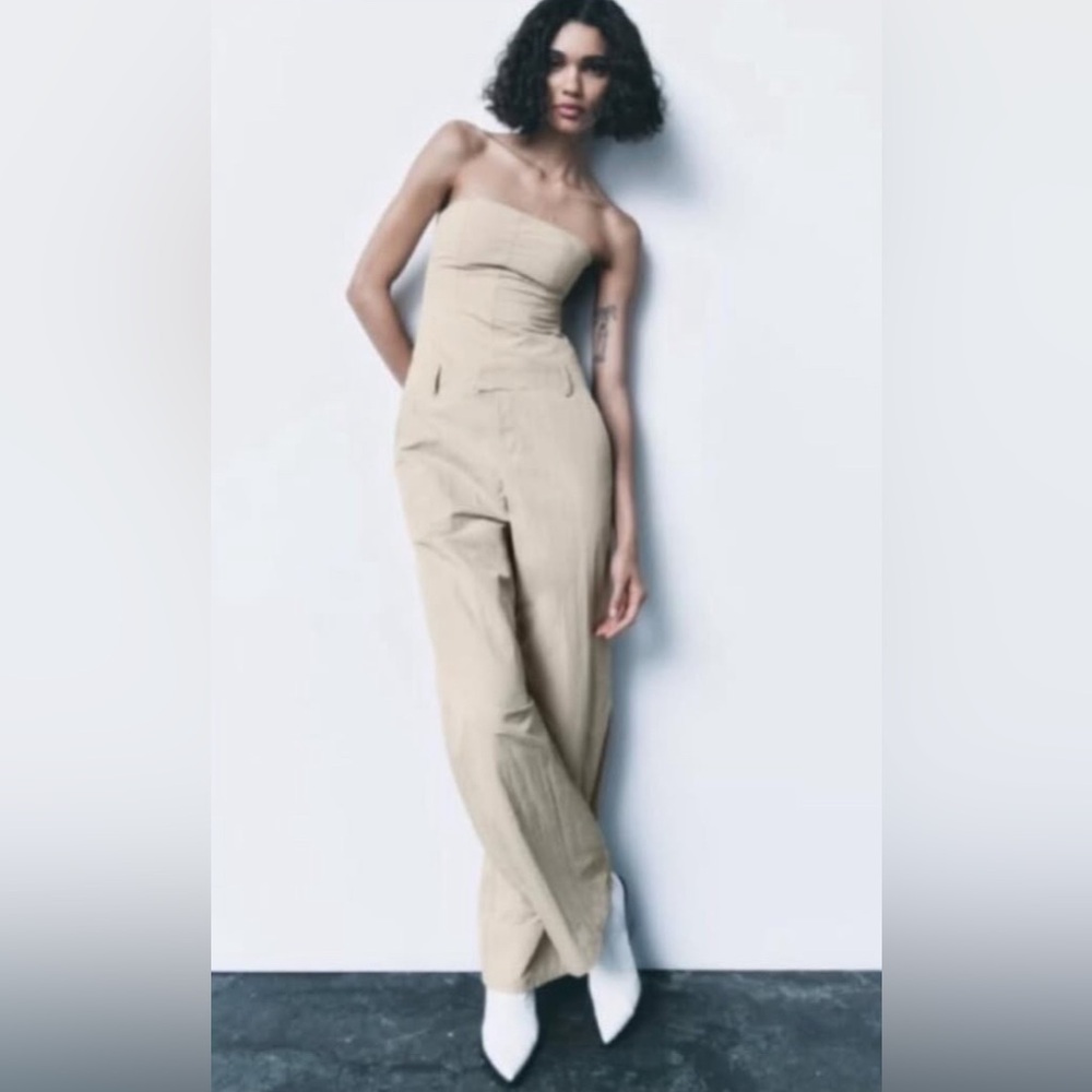 Zara Tan Strapless Jumpsuit • XS • NWT - Picture 1 of 13
